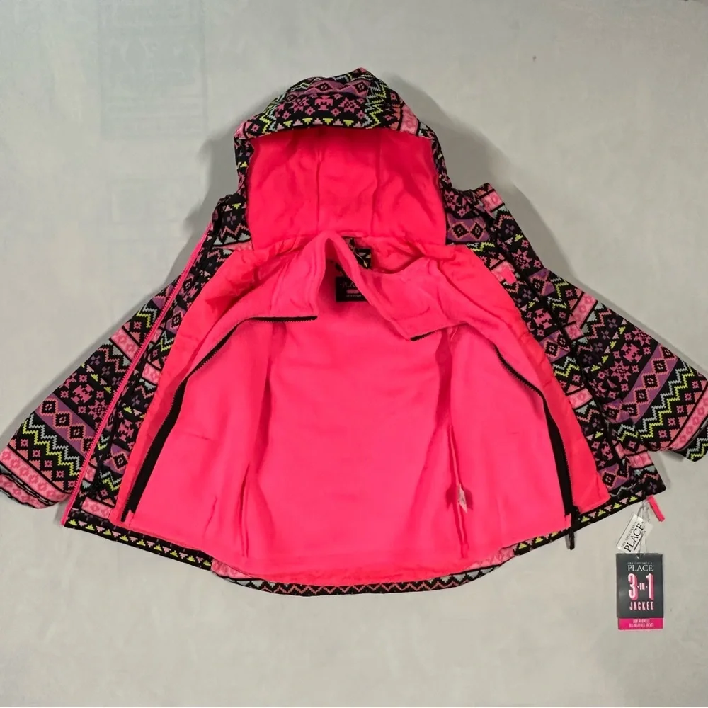 NWT The Children's Place 3 in 1 Pink and Black neon Geometric Jacket Small 5/6